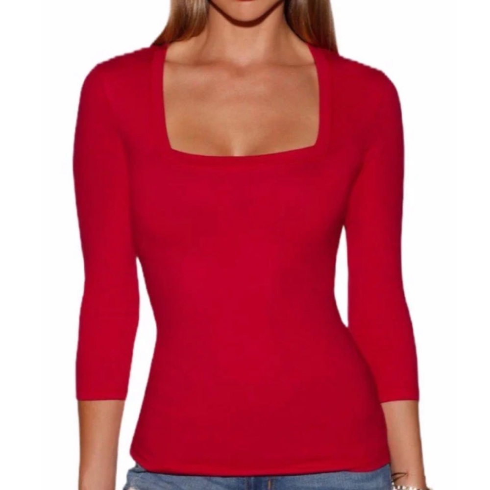 Cable & Gauge Top Vibrant Red Knit Top 3/4 Sleeves Size S